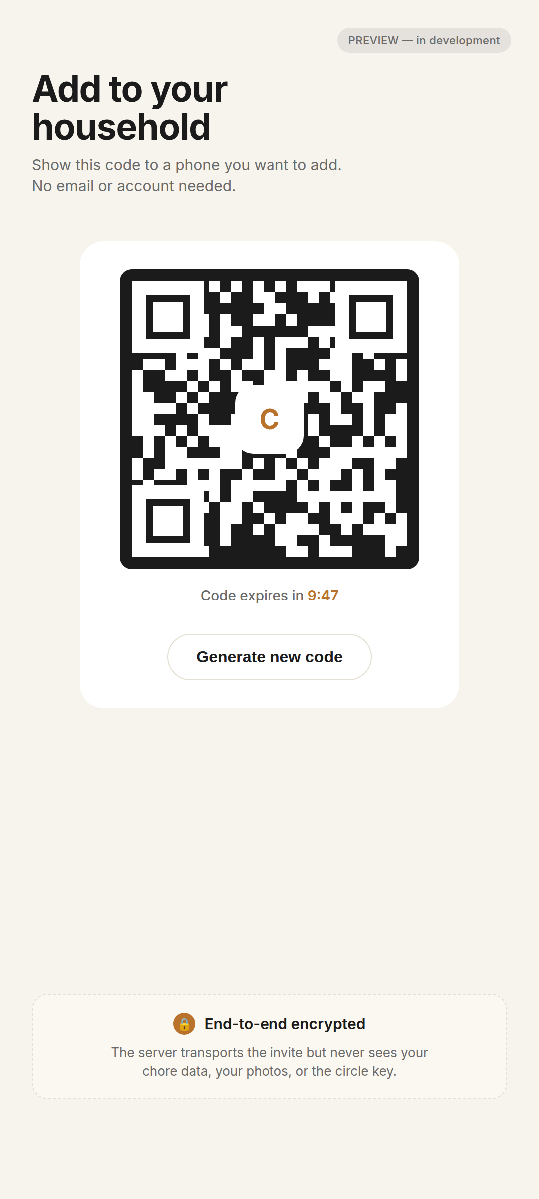 ChoreDay QR pairing screen showing 'Pair a new phone'